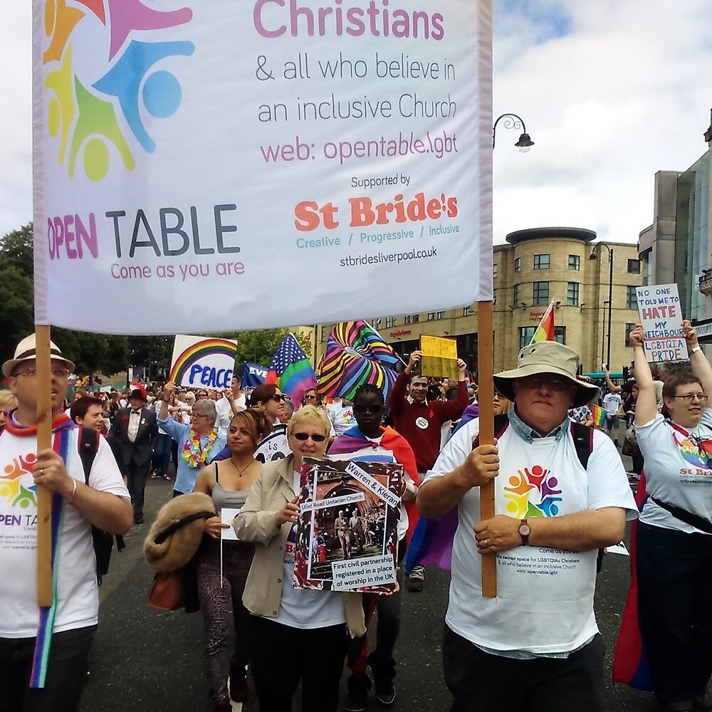 The Open Table and St Bride’s group marching at Liverpool Pride in 2017