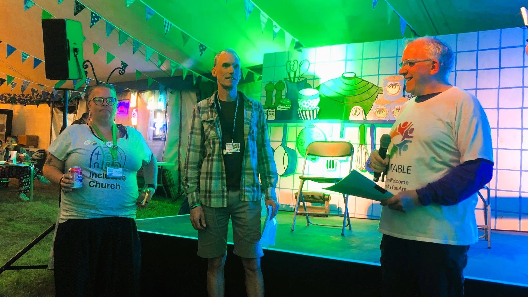 Chantal from Inclusive Church, Dave from OUT@Greenbelt and Kieran from Open Table Network introducing the evening.